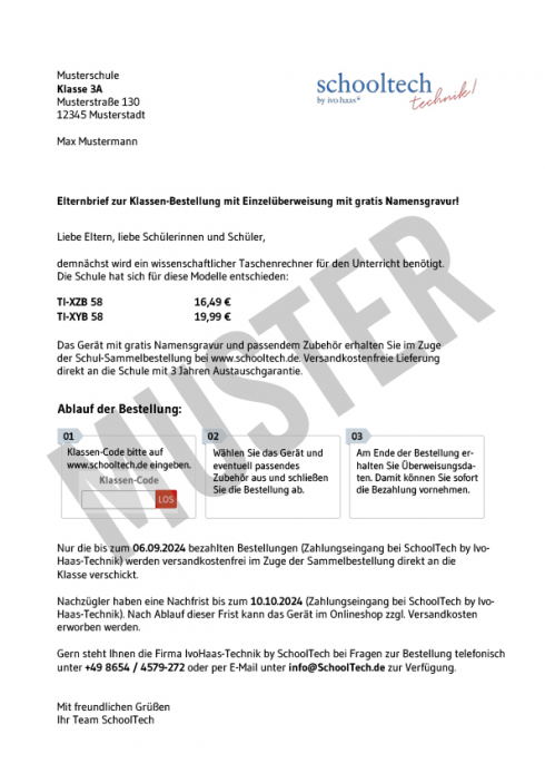 Musterbrief Sammelbestellung